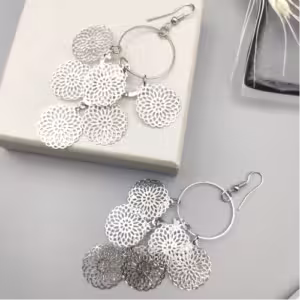 Silver Mesh Disc Cluster Earrings
