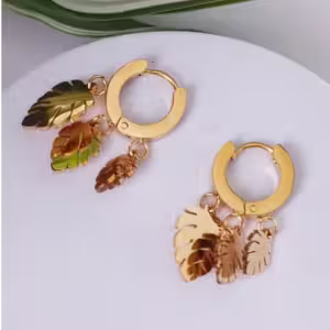 Gold Leaf Charm Hoops