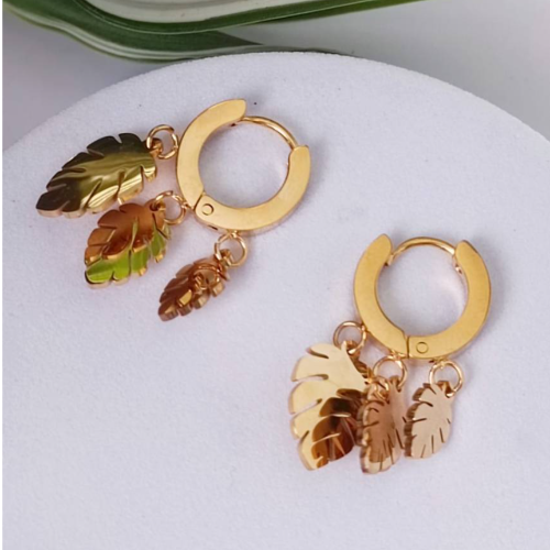 Gold Leaf Charm Hoops