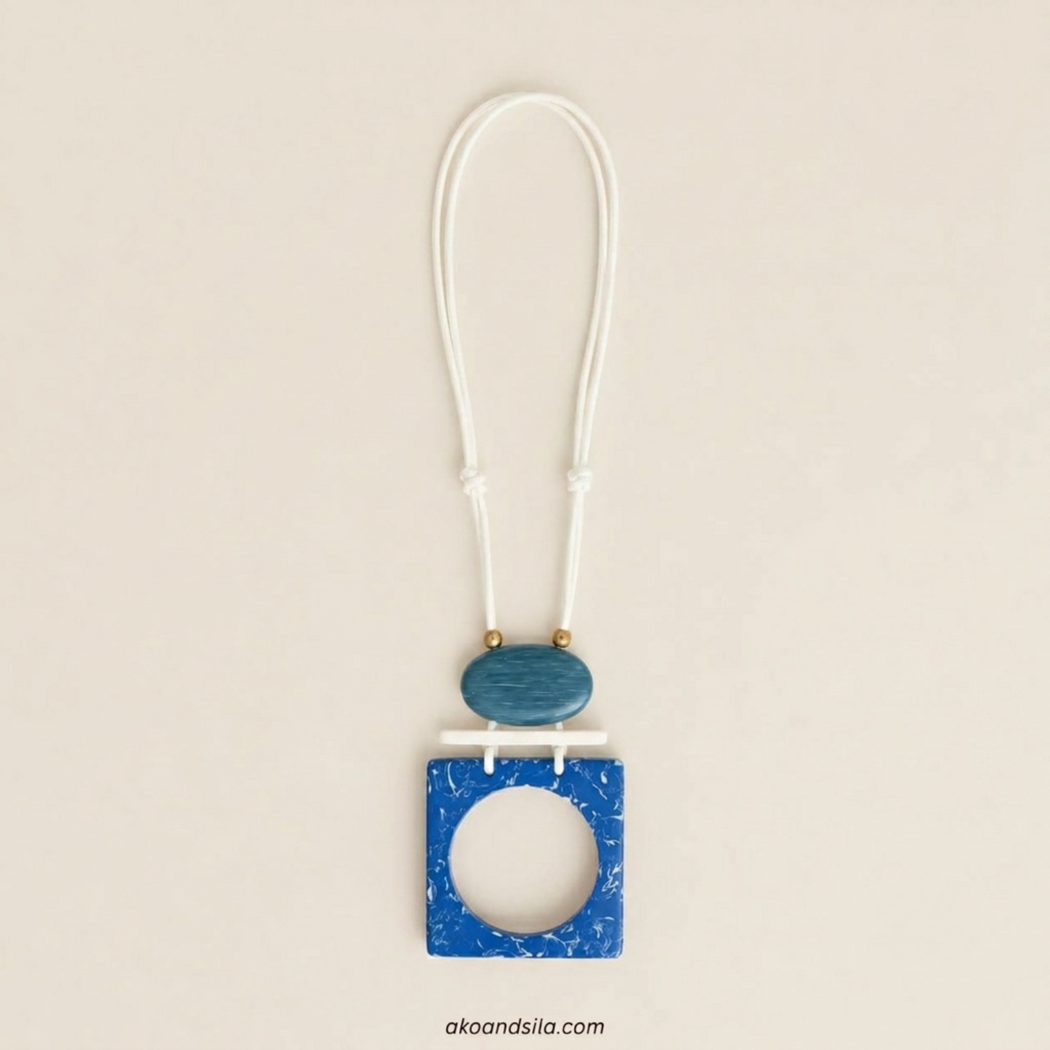 Blue Square Pendant Necklace - Image 2