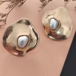 Gold Pearl Organic Stud Earrings