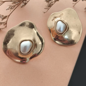 Gold Pearl Organic Stud Earrings