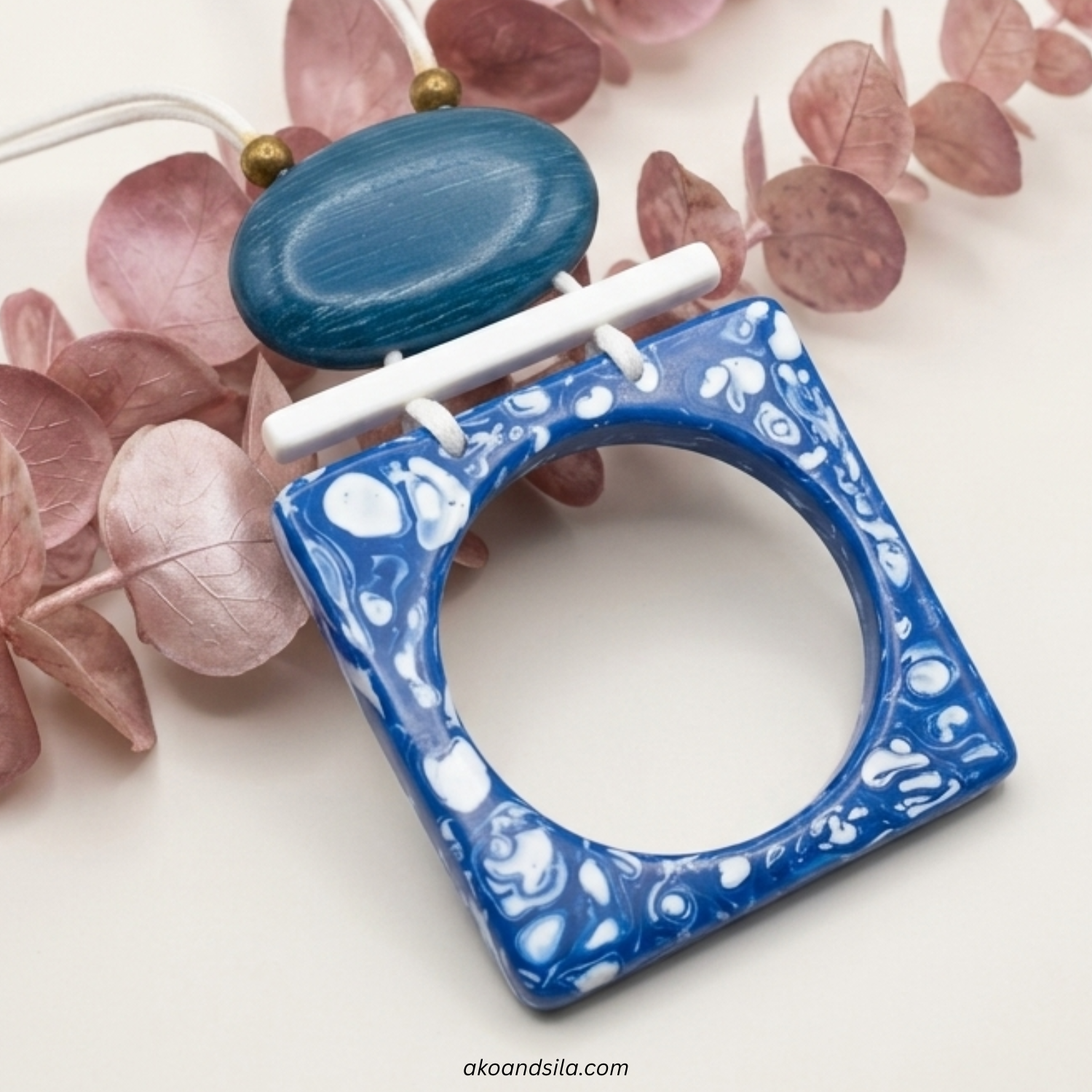 Blue Square Pendant Necklace - Image 3
