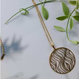 Gold Wave Disc Necklace