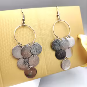 Silver Disc Cluster Hoop Earrings