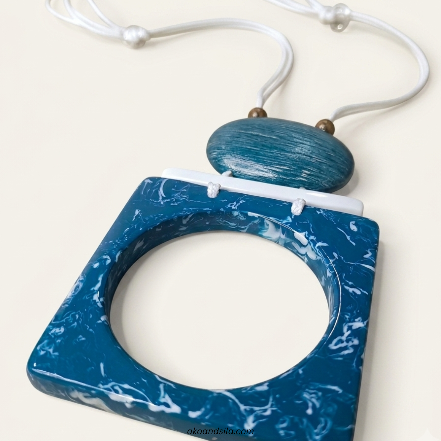 Blue Square Pendant Necklace - Image 4