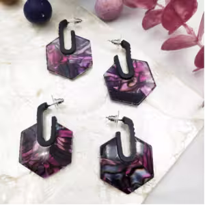 Purple Hexagon Acrylic Earrings