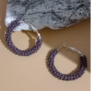 Mauve Beaded Hoop Earrings