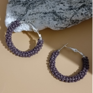 Mauve Beaded Hoop Earrings
