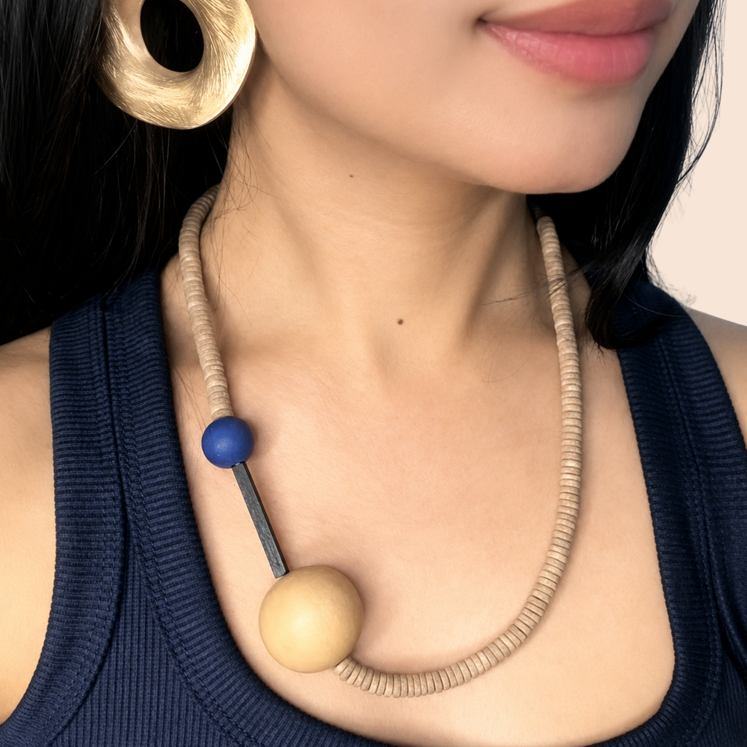 Yellow Bead Bar Wood Necklace - Image 4