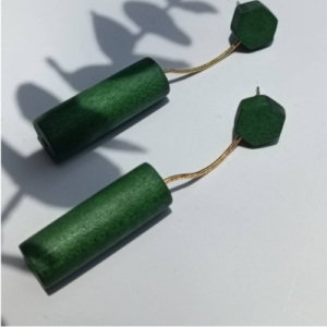 Green Cylinder Wood Earrings