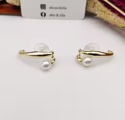 Gold Pearl Huggie Earrings