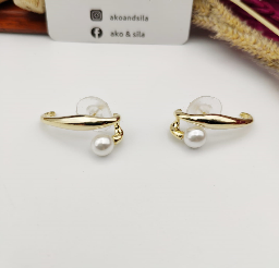 Gold Pearl Huggie Earrings