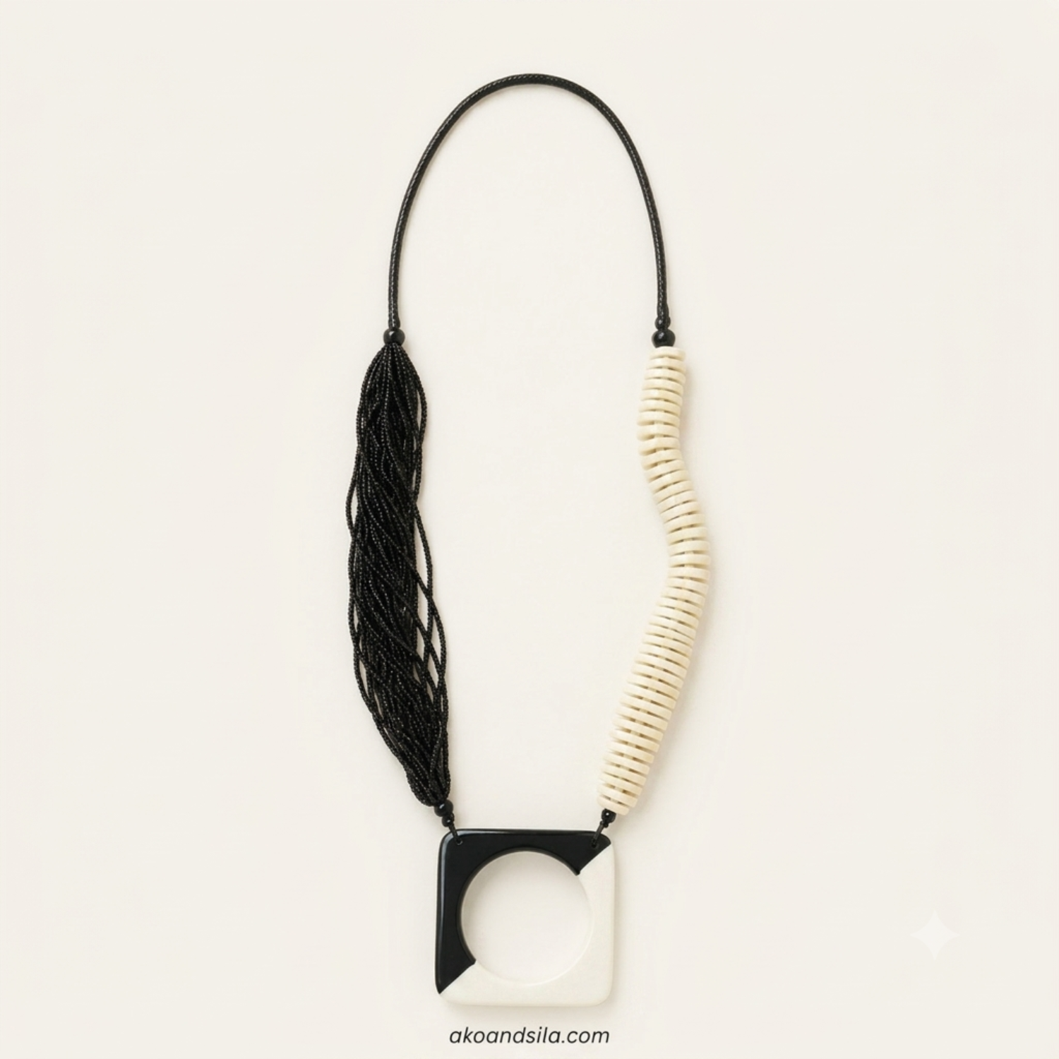 Black Tassel Geometric Necklace - Image 2