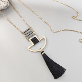 Black Tassel Geometric Pendant Necklace