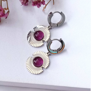 Lilac Medallion Drop Earrings