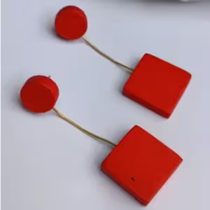 Red Square Wood Earrings