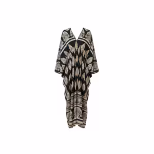 Black Gold Leaf Print Free Size Dress