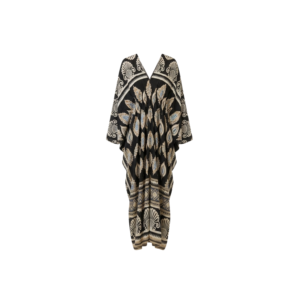 Black Golden Leaf Print Free Size Dress