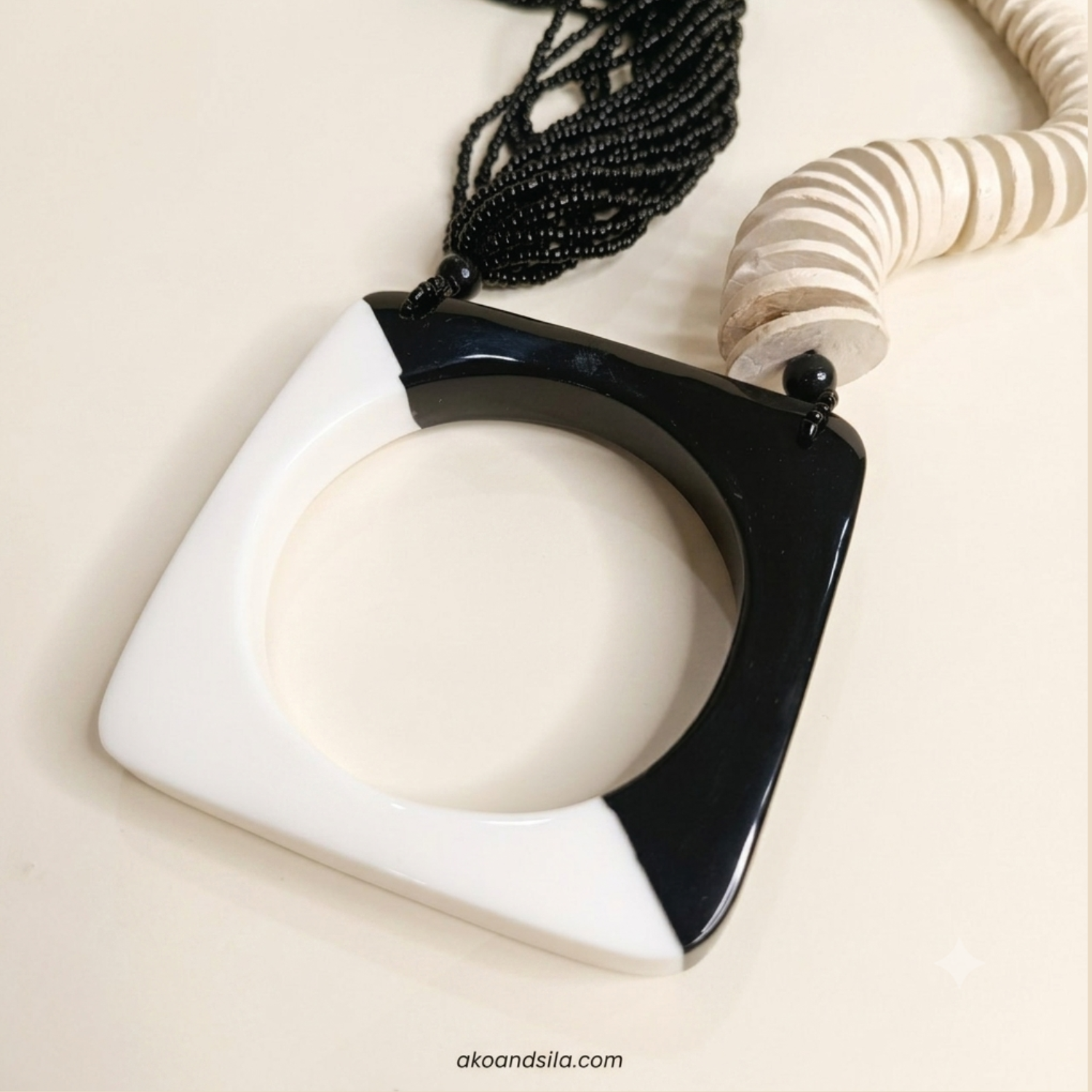 Black Tassel Geometric Necklace - Image 3