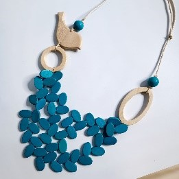 Turquoise Pebble Wood Necklace