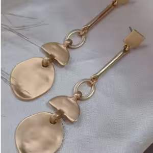 Gold Organic Disc Drop Earrings