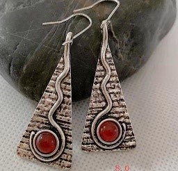 Red Stone Triangle Earrings