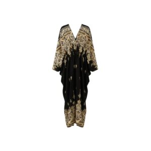 Black Vintage Floral Border Print Free Size Dress