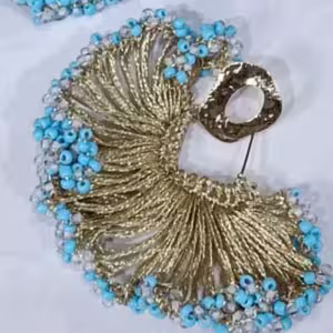 Aqua Beaded Fringe Fan Earrings