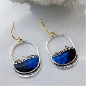 Blue Half Moon Hoop Earrings