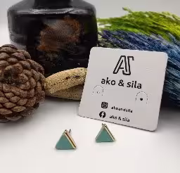 Green Triangle Stud Earrings