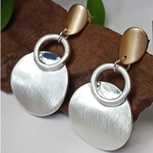 Golden Silver Round Disc Earrings