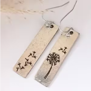 Silver Nature Engraved Bar Earrings