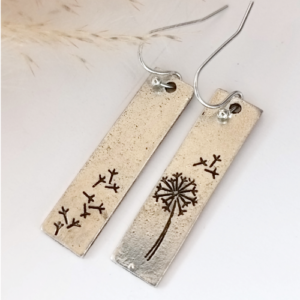 Silver Nature Engraved Bar Earrings