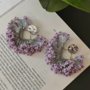 Lilac Silver Fringe Beaded Earrings