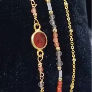Carnelian Grey Beaded Chain Bracelet