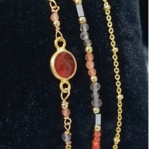 Carnelian Grey Beaded Chain Bracelet