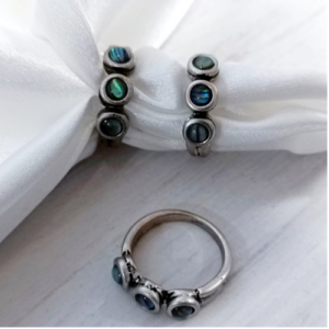 Silver Abalone Triple Stone Ring