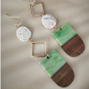 Green White Geometric Acrylic Earrings