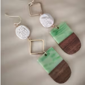 Green Geo Link Earrings