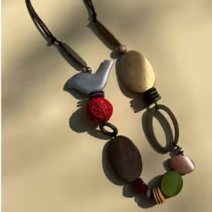 Geometric Bead Wood Necklace