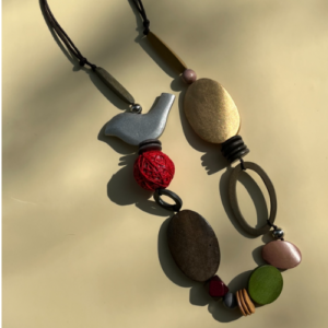 Geometric Bead Wood Necklace