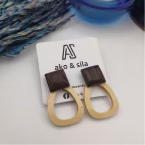 Beige Rectangle Wood Earrings