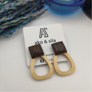 Beige Rectangle Wood Earrings