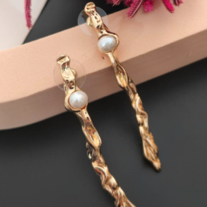 Gold Pearl Twist Drop Earrings