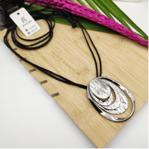 Silver Hammered Oval Cord Necklace