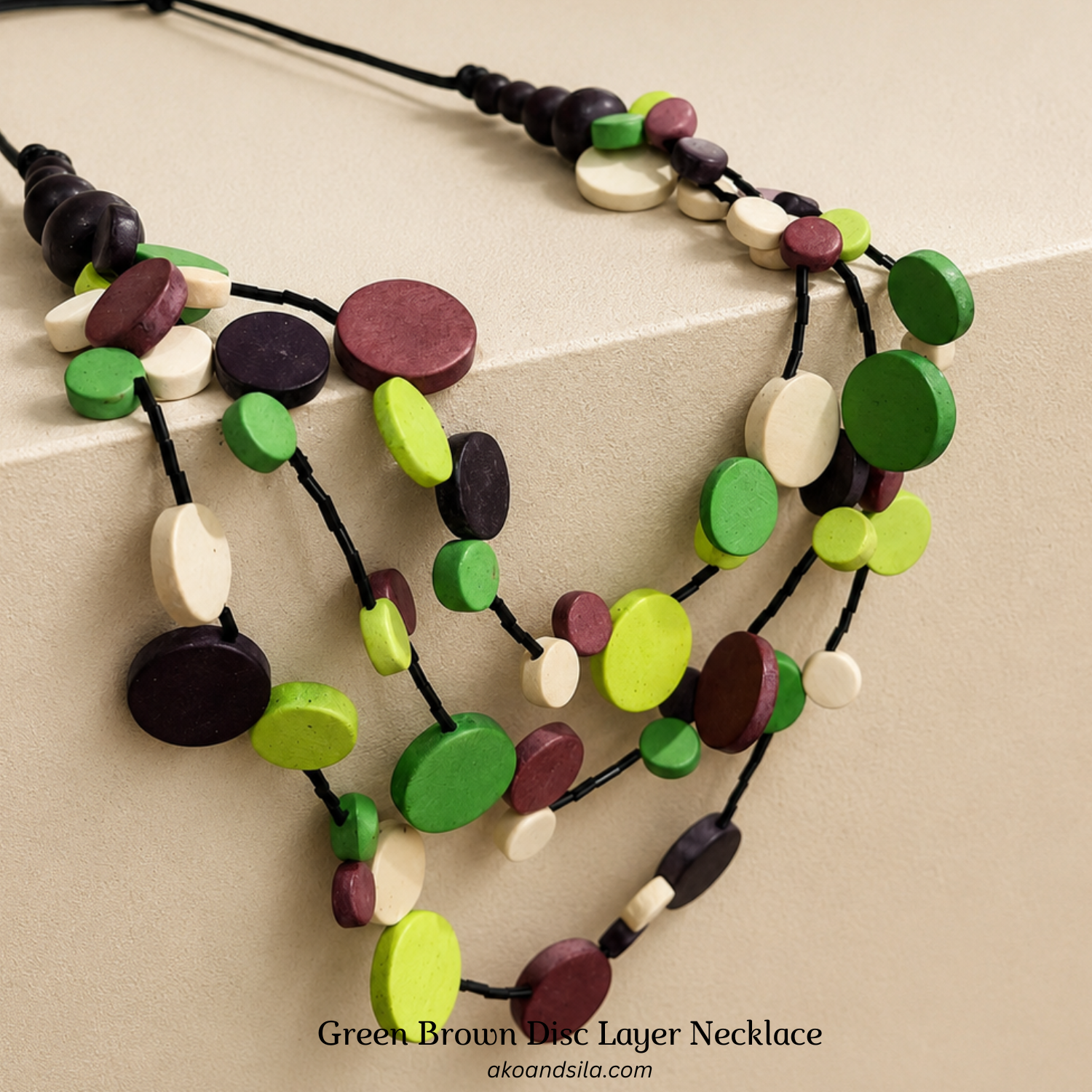 Green Brown Disc Layer Necklace - Image 3