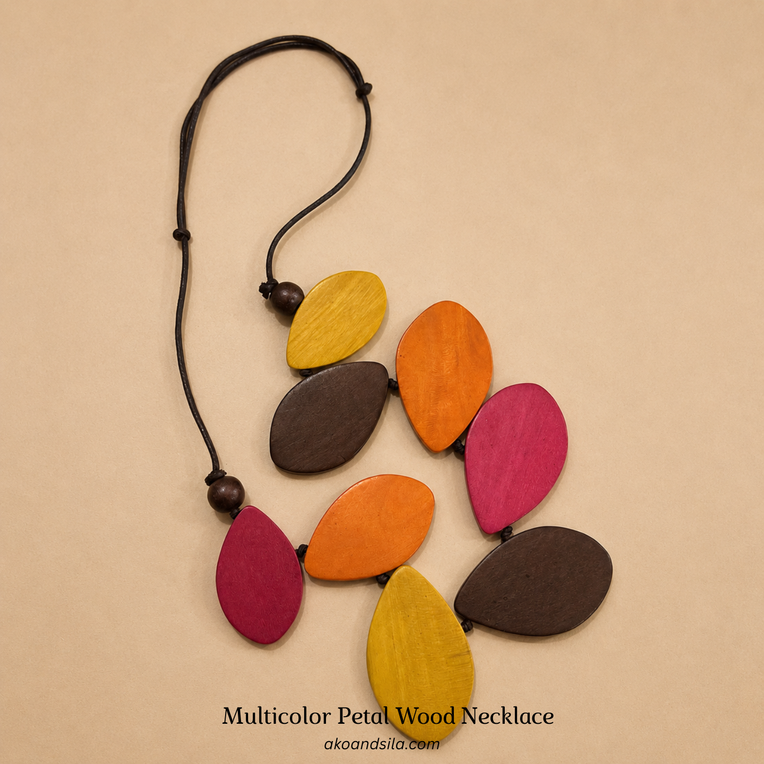 Multicolor Petal Wood Necklace - Image 3