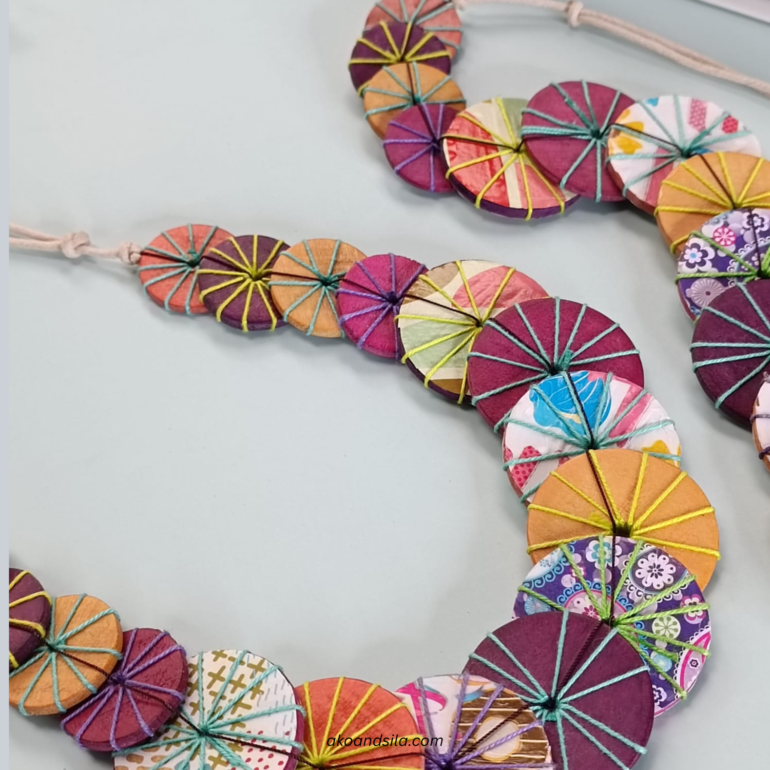 Multicolor Patchwork Disc Necklace - Image 3