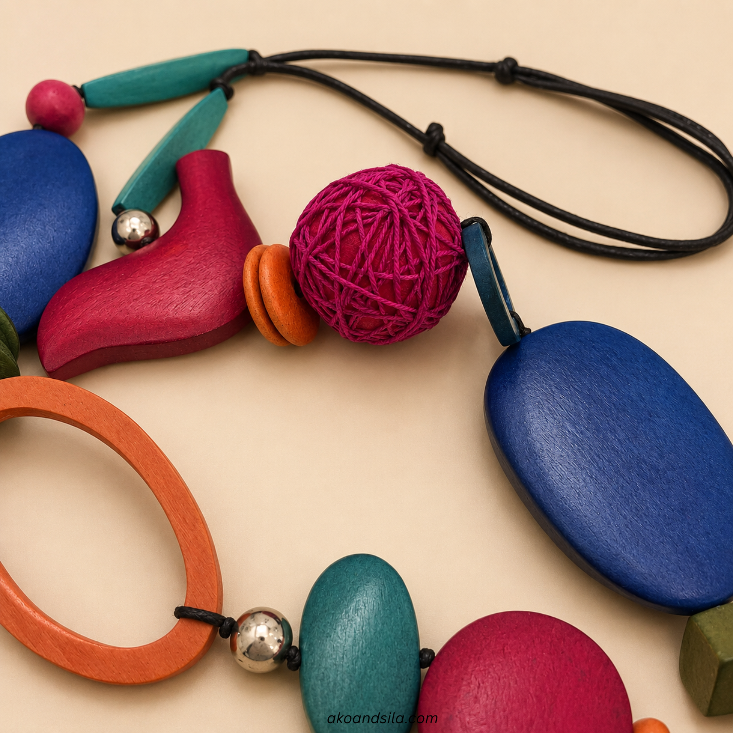 Color Pop Bead Wood Necklace - Image 3